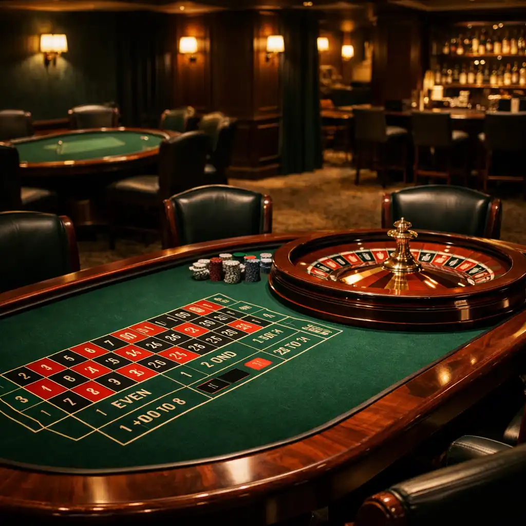 Roulettetisch in der Casino Lounge des Feier Lumex mit warmem Licht und elegantem Interieur