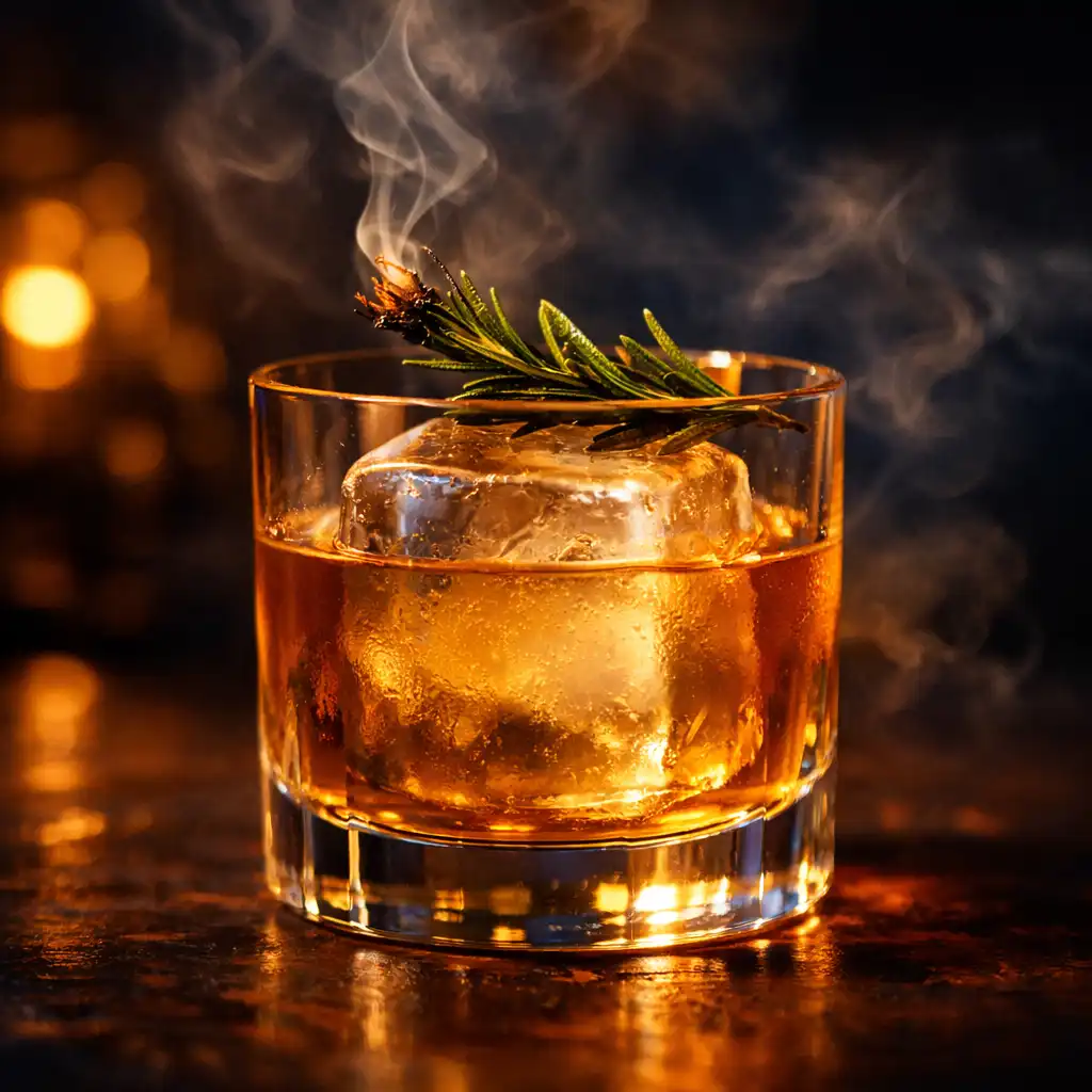 Cocktail Lumex Sour mit Bourbon und geräuchertem Rosmarin