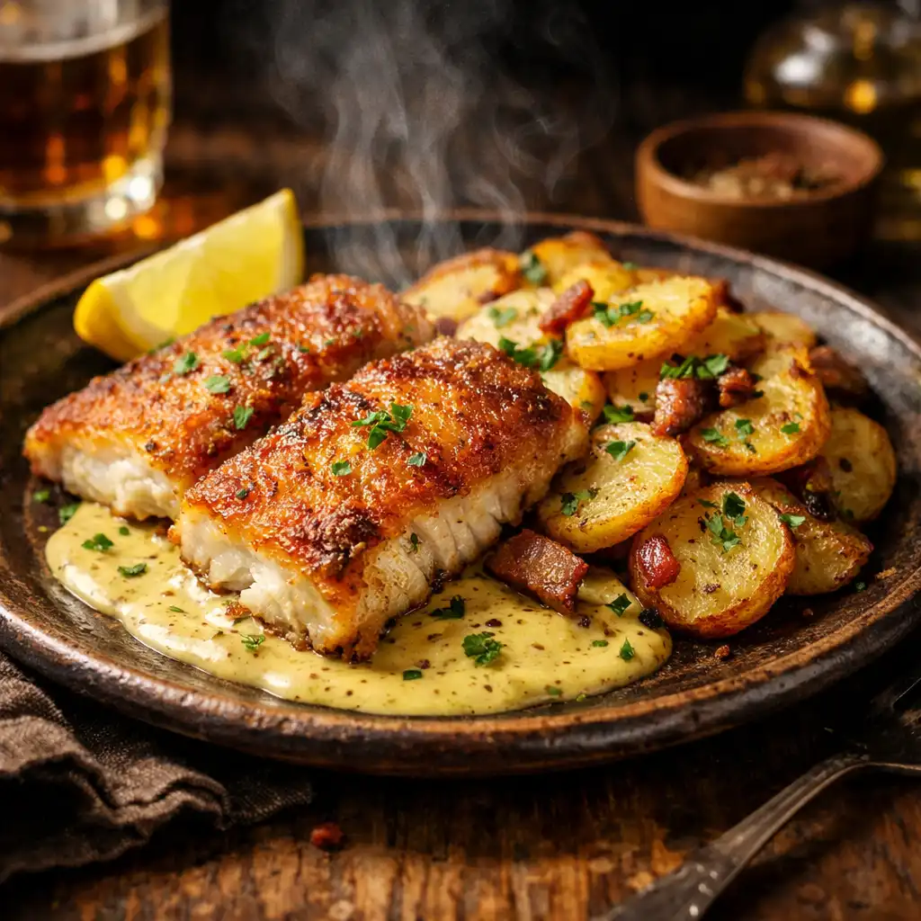 Hamburger Pannfisch mit Senfsauce