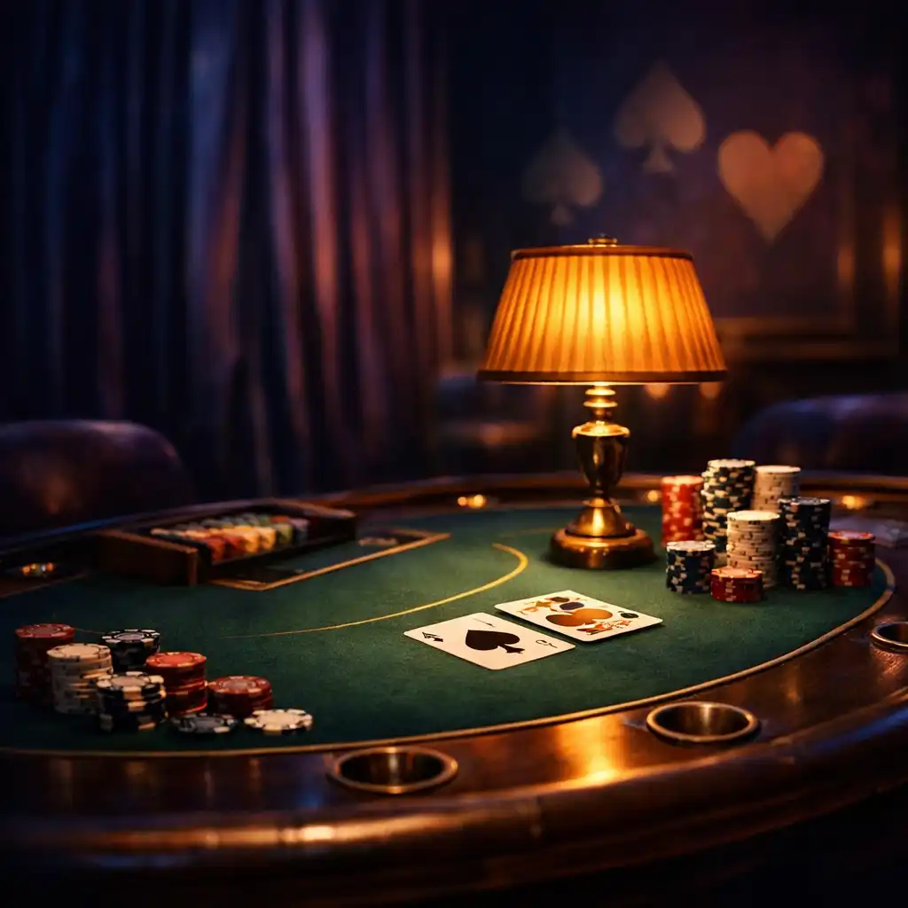 Eleganter Poker-Tisch in der Casino Lounge des Feier Lumex mit warmem Licht und edlen Materialien