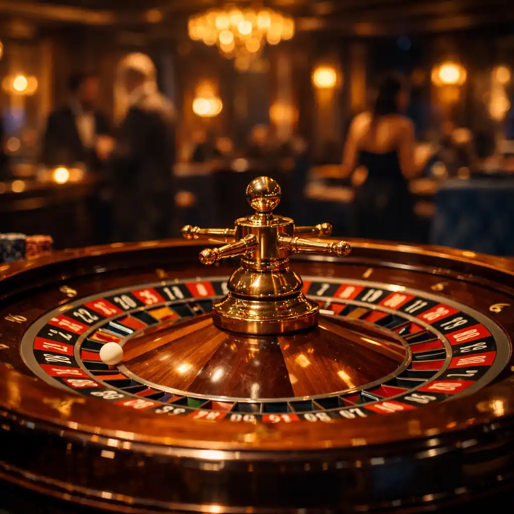 Elegantes Roulette-Rad in der Casino Lounge des Feier Lumex mit warmem bernsteinfarbenem Licht
